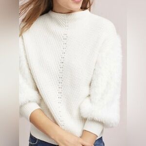 Anthropologie Knitted & Knotted Sweater Faux Fur Balloon Sleeves Size XS